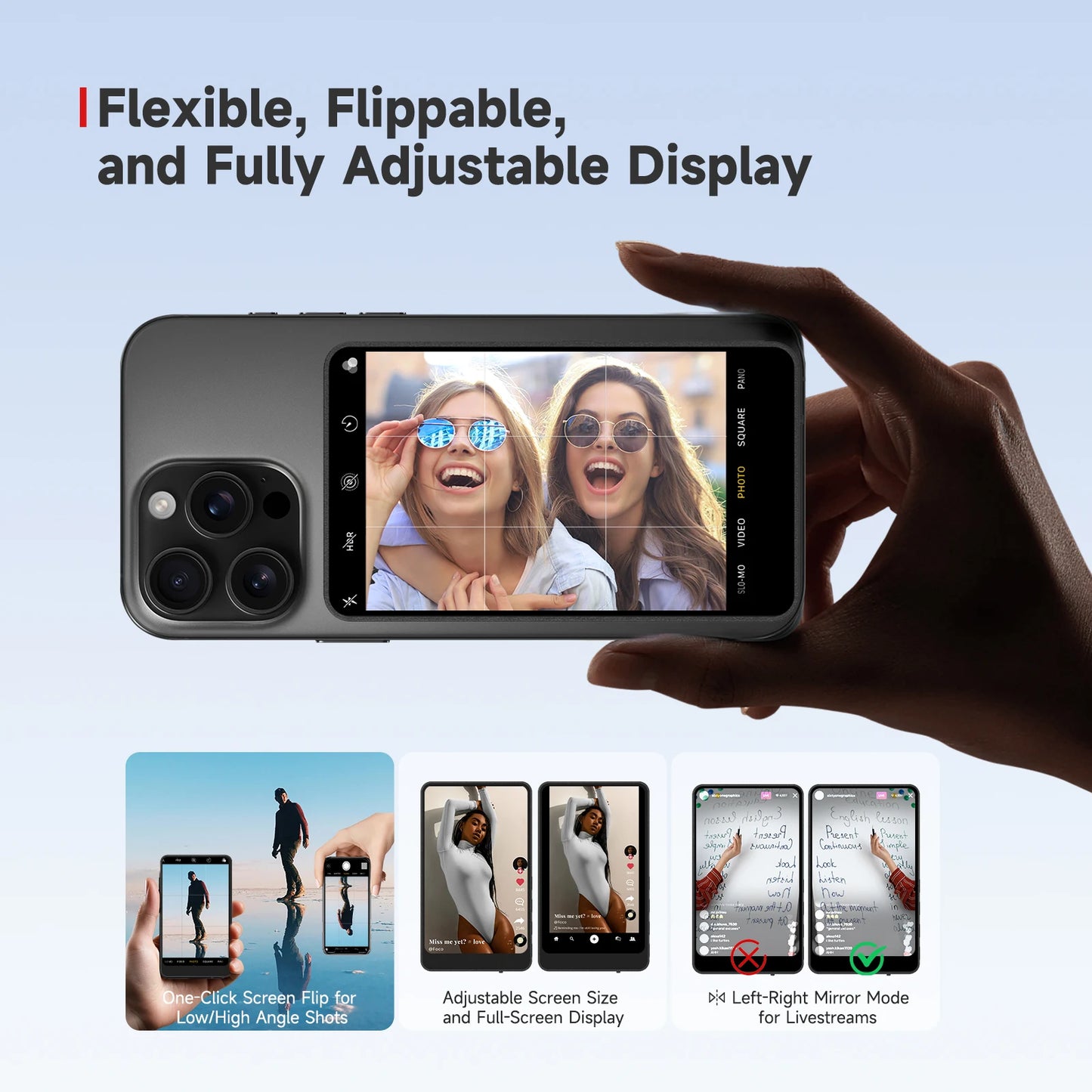 SYNCO XView M4 Selfie Monitor Screen for Smartphone Photography Back Camera Monitor with Bluetooth Control for IOS Android