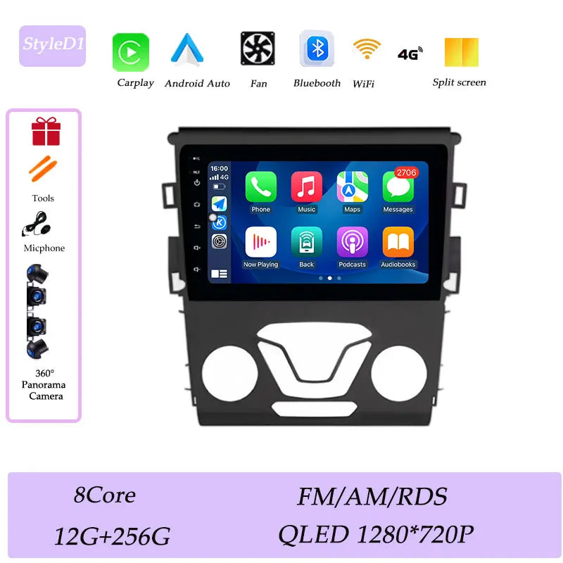 CarPlay Car Radio Video Multimedia Player for Ford Mondeo 5 Fusion 2014 - 2019 Split Screen DSP Stereo GPS Navi QLED Screen BT