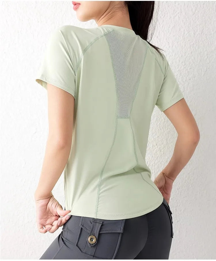 Women's Sport Short Sleeve T-Shirt Summer New Loose Quick Dry Breathable Mesh Yoga Fitness Top OutdoorWear ﻿