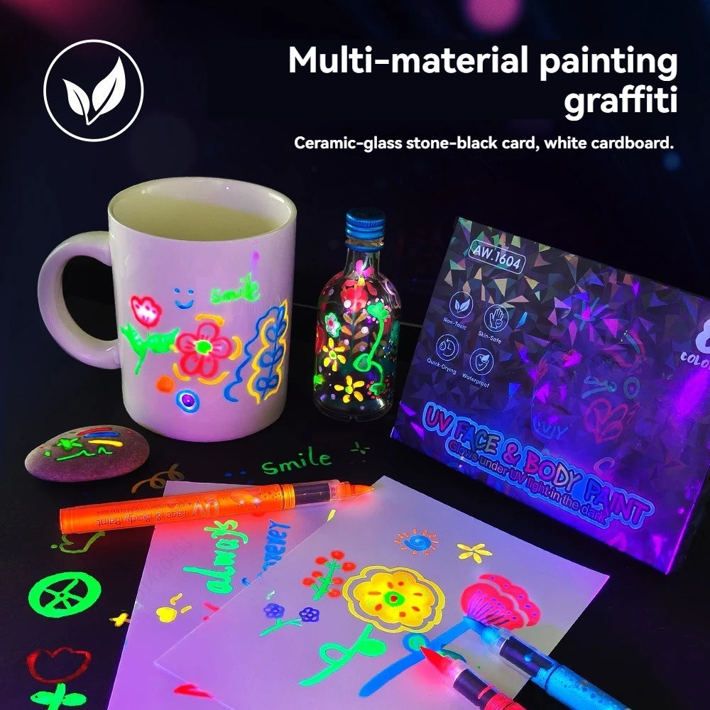 8 Colors/set Neon UV Fluorescent Acrylic Paint Pens, Paint Markers, Glow in The Dark Bright DIY Luminous Marker Pen Art Supplies
