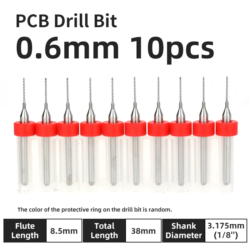 TOOLEYE 10pcs PCB Drill Bit Set Micro Drills Printed Circuit Board 1/8" Shank Mini CNC Drill Bits 0.1-3.175mm Drilling Tools