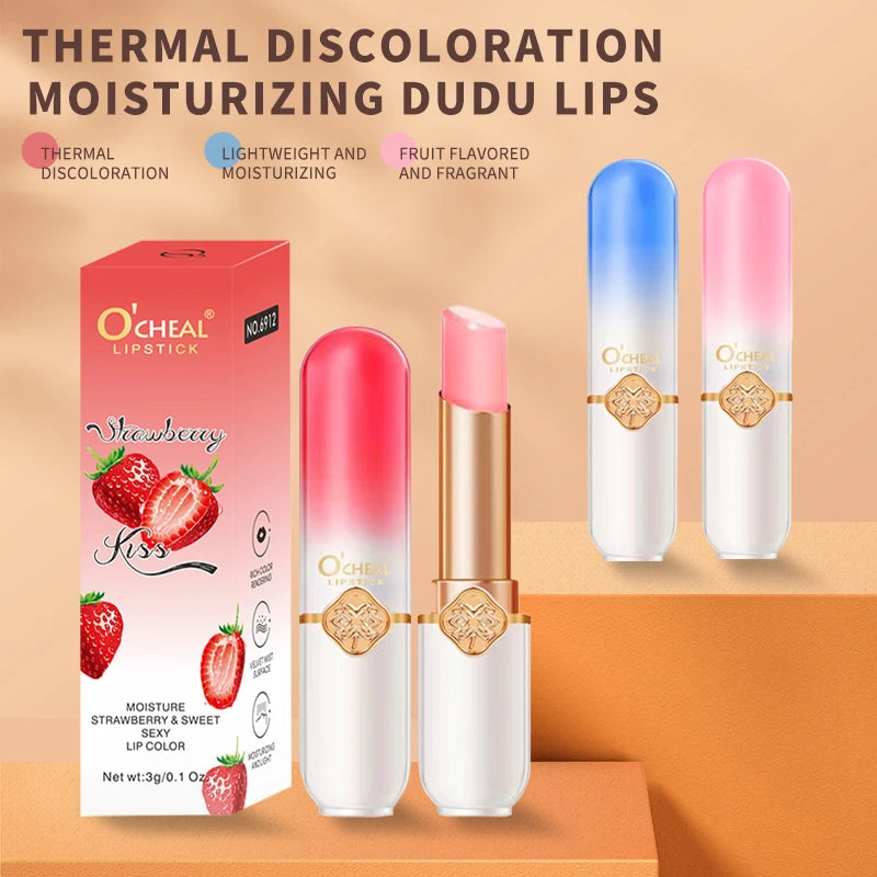 O'CHEAL Color Changing Fruit Lip Balm – Moisturizing Waterproof Temperature Changing Lipstick | Strawberry, Blueberry & Peach