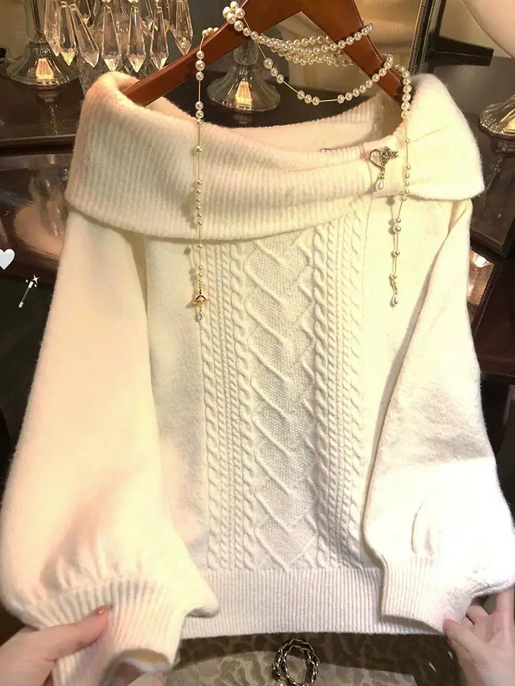 Women's Off-Shoulder Bow Knit Sweater