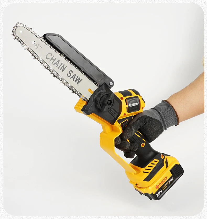 8 Inch 1380W Brushless Yellow Electric Chain Saw Professional Garden Pruning Saw Power Tool For Dewalt 20V Battery Pin
