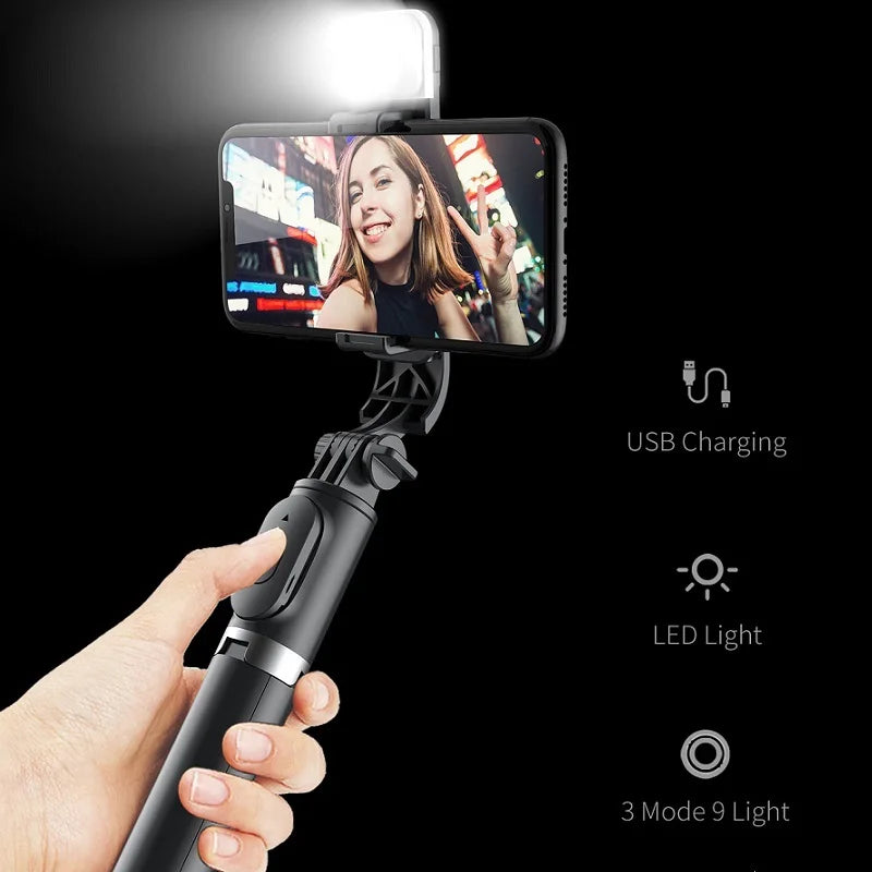 Portable Tripod Phone Selfie Stick – LED Fill Light, Bluetooth Remote & Extendable Stand for TikTok & Live