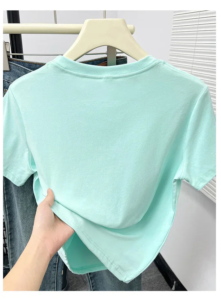 Women's Solid Short Sleeve Tee — Casual Y2K Top