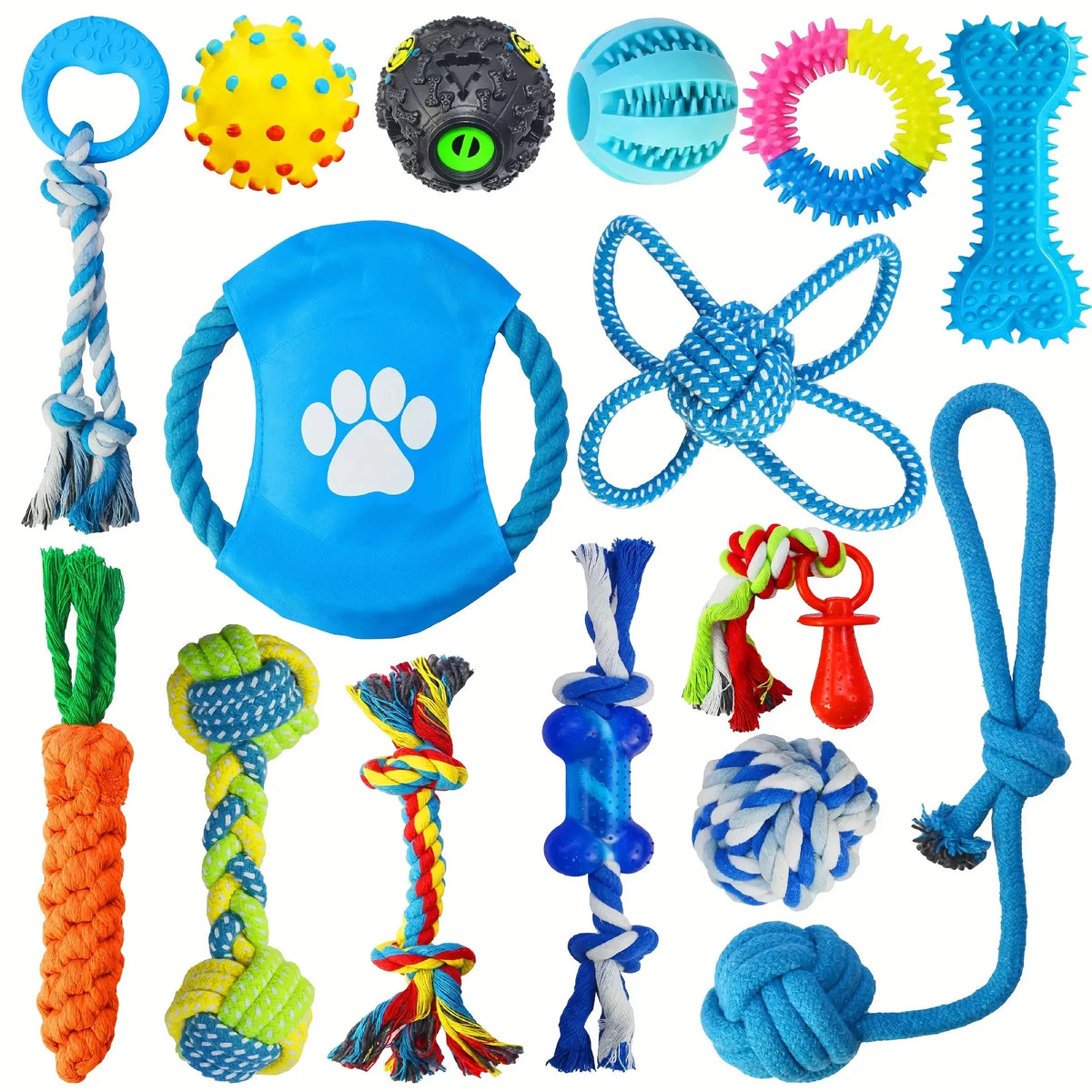 15-Piece Dog Toy Set - Rope Tug Toys, Chews & Rubber Balls - photo 2