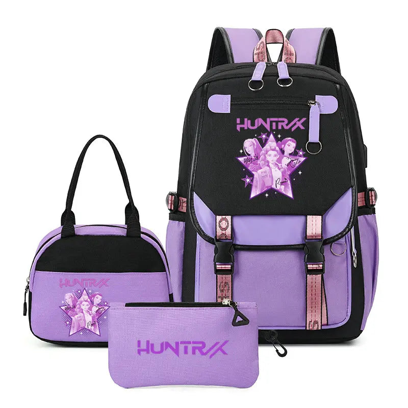 Mochilas Set KPop Demon Hunters Capacity Student SchoolBag For Teenager With Lunch Bags Backpack For Women Boys Girls Daily Use