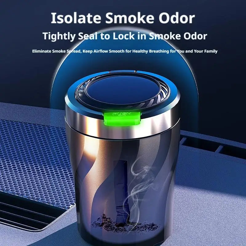 Portable Car Ashtray with LED Light Metal Liner Auto Ash Tray Large Capacity One-Click Open Interior Accessories