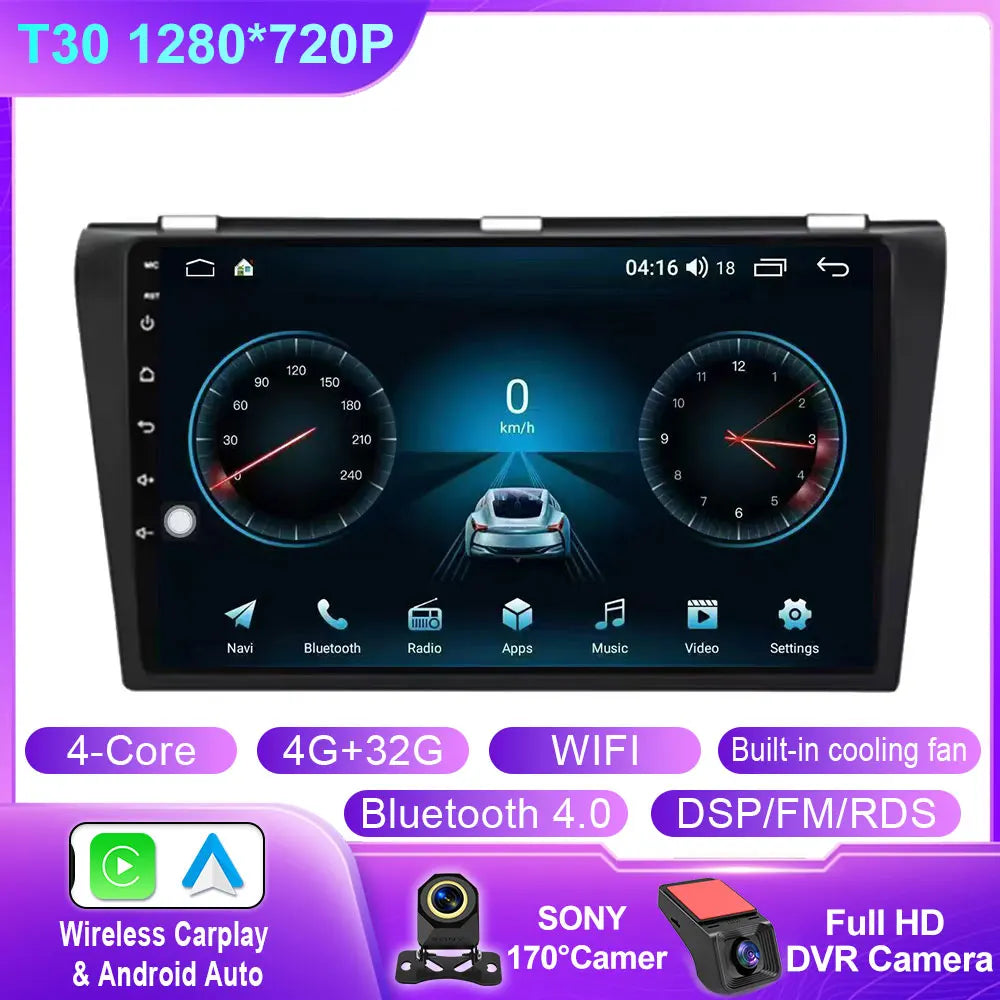 Android Car Stereo for Mazda 3 (2004–2009) — Wireless CarPlay, GPS, BOSE-Compatible, Multimedia Player