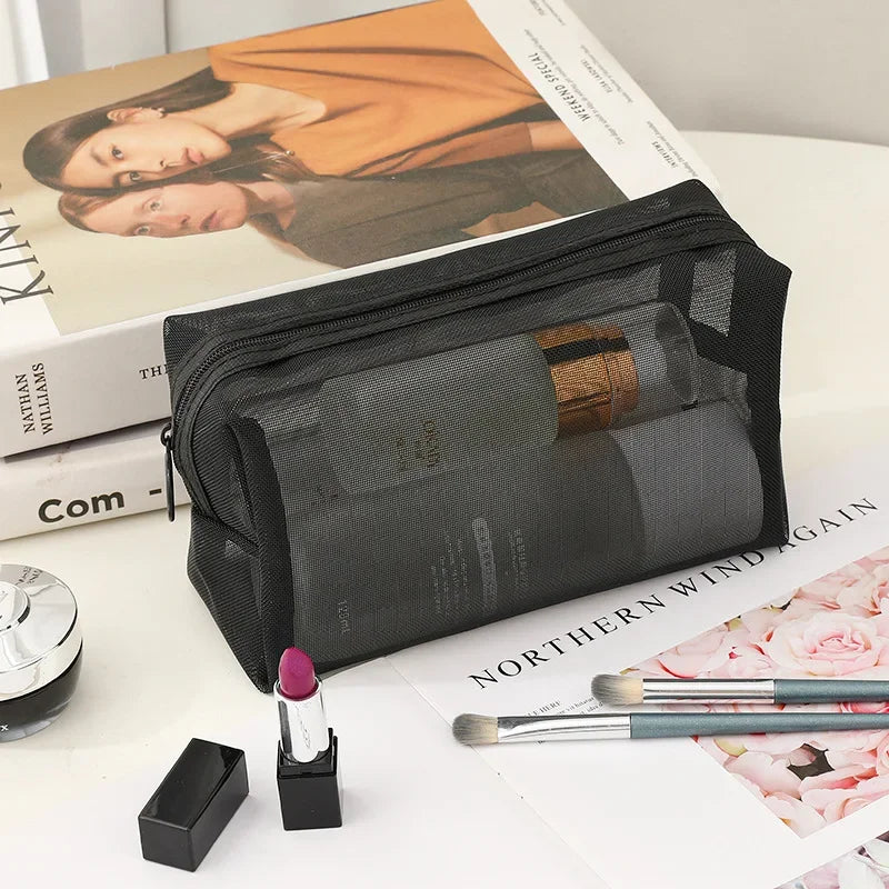 12-1PCS Clear Mesh Storage Bag Small Large Black Cosmetic Bag Portable Travel Toiletry Container Pouches Bags Bathroom Organizer