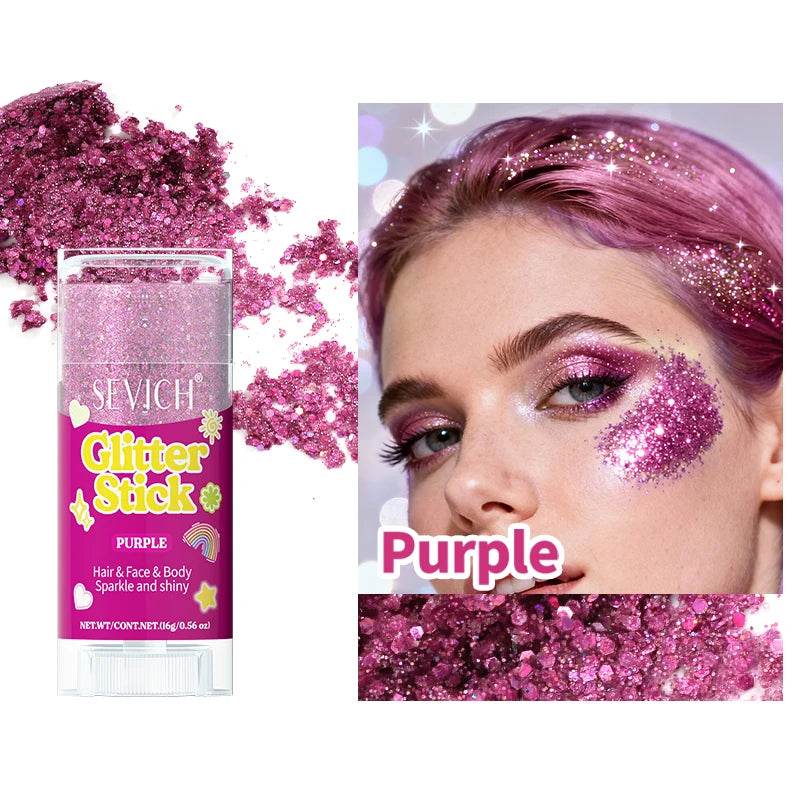 Glitter Makeup Stick for Hair Face Body Shimmer Gel Cosmetic for Women Festival Party Independence Day Hair Decoration