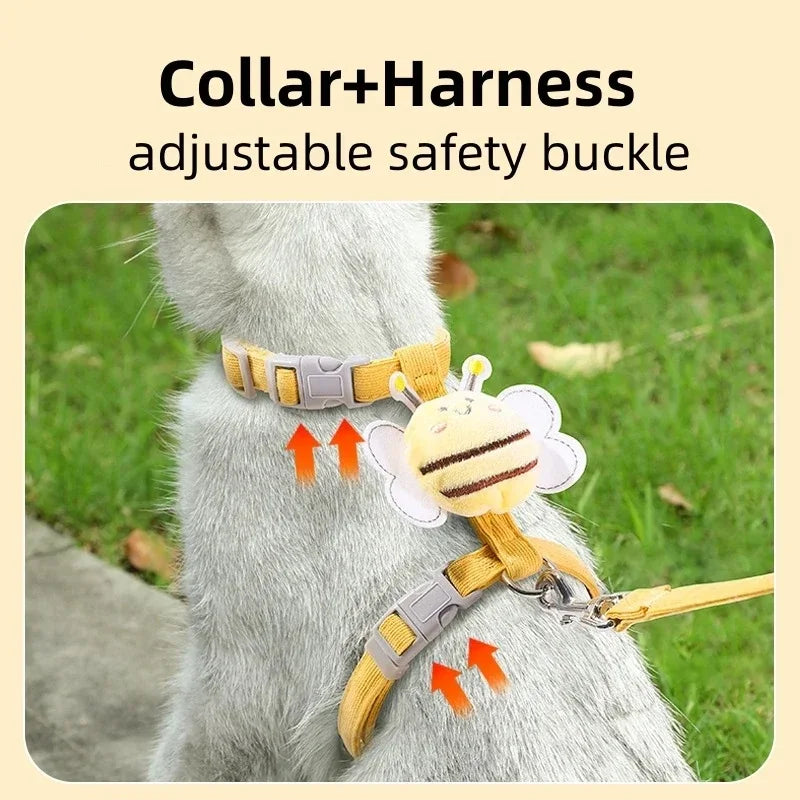 Cat Harness Leash for Cats Double Layer Adjustable Soft Vest Bee Medium Dog Harness for Walking Outdoor Comfortable Kitten Leash