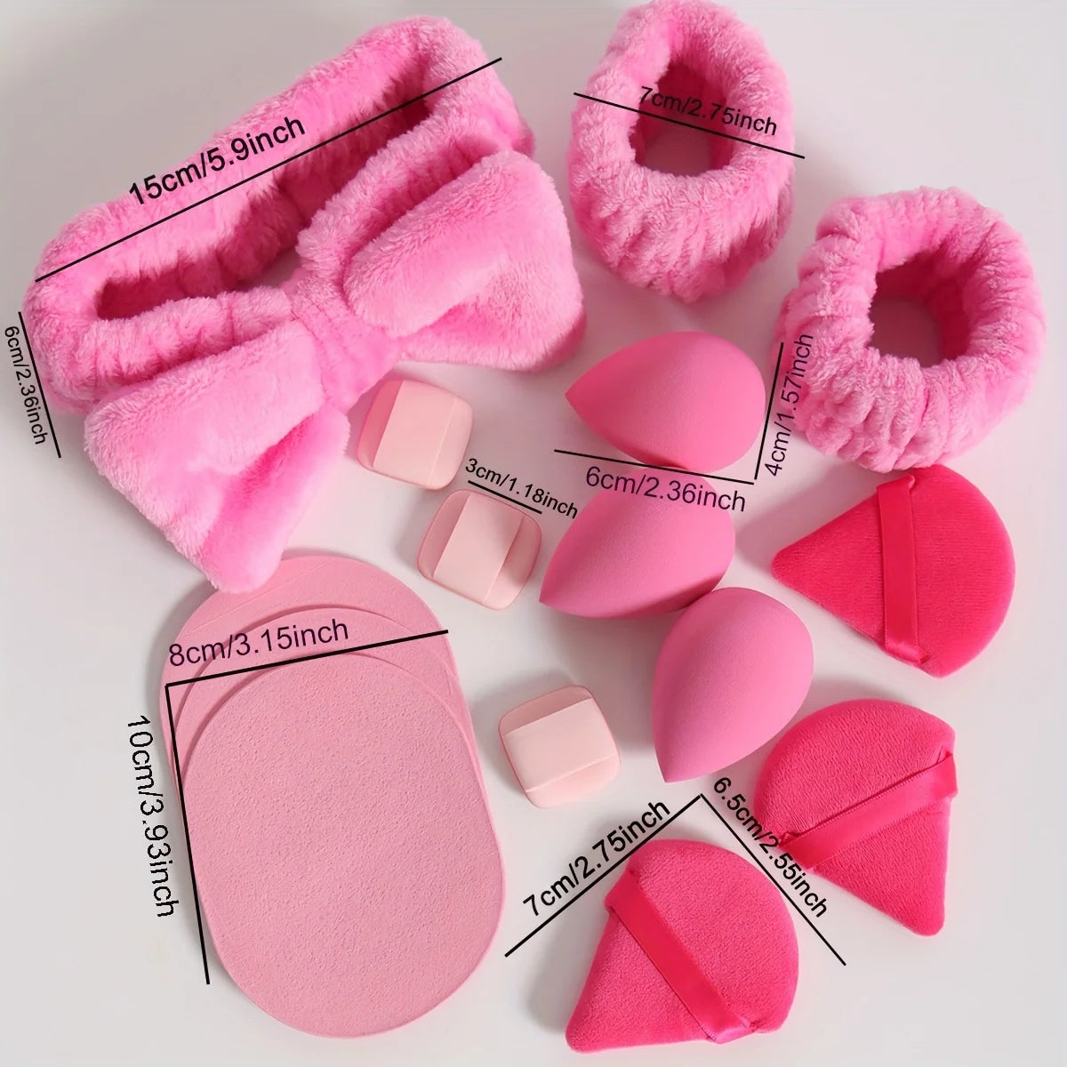 15Pcs Cosmetic Puff Makeup Sponge Blender Beauty Egg Foundation Sponges Puff Wash Face Headband Wristband Make up Accessories