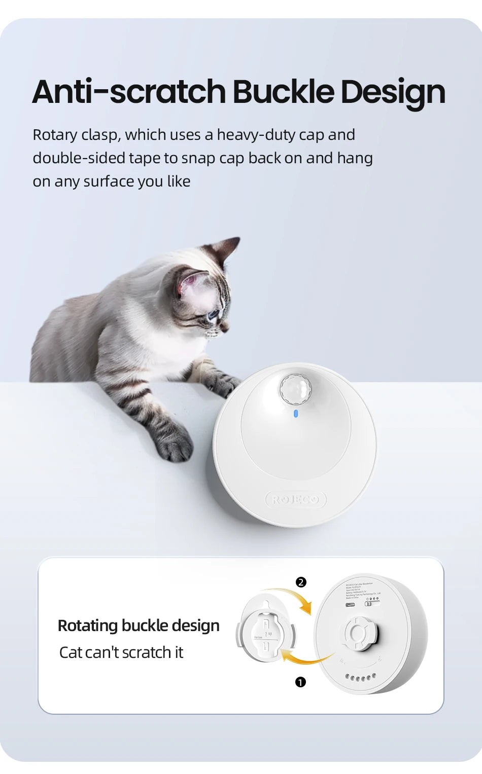 ROJECO Smart Cat Odor Purifier 4000mAh Cat Odor Deodoriser For Cat Litter Box Automatic Pet Toilet Smell Deodorant Purifier