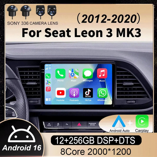 Android Car Stereo for Seat Leon 3 MK3 (2012–2020) — CarPlay, Android Auto, GPS, 4G, 360° Camera Ready