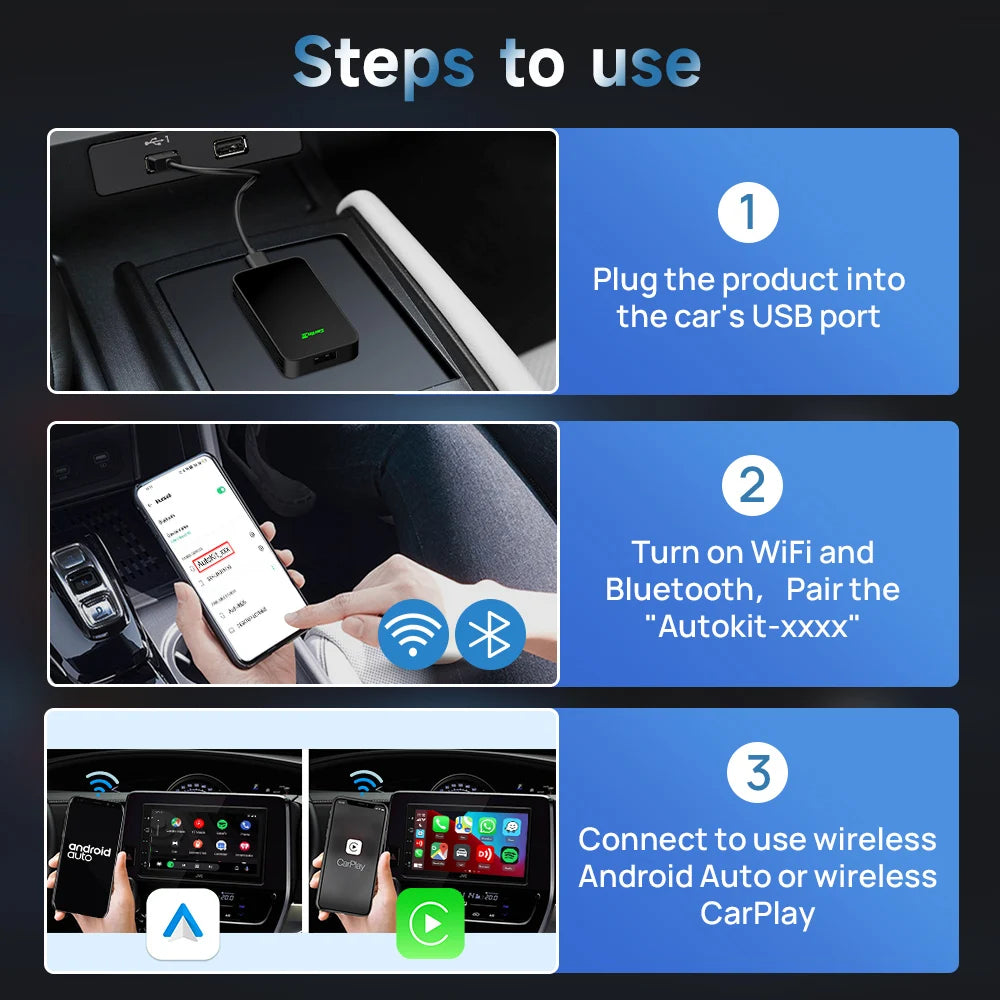 CarlinKit 5.0 & 4.0 2-In-1 Wireless Adapter Wireless CarPlay & Android Auto 2.4G&5Ghz WiFi Bluetooth Auto Connect Plug and Play