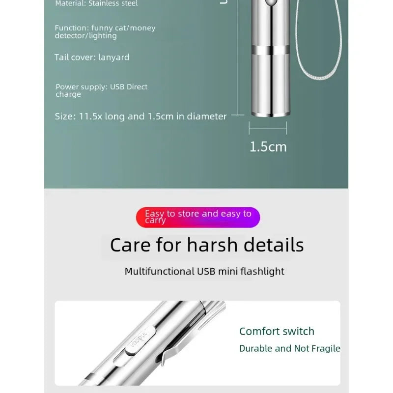 Multifunctional Upgraded USB Rechargeable Infrared Cat Toy, Laser Projection Interactive Cat Stick, Pet Toy Supplies