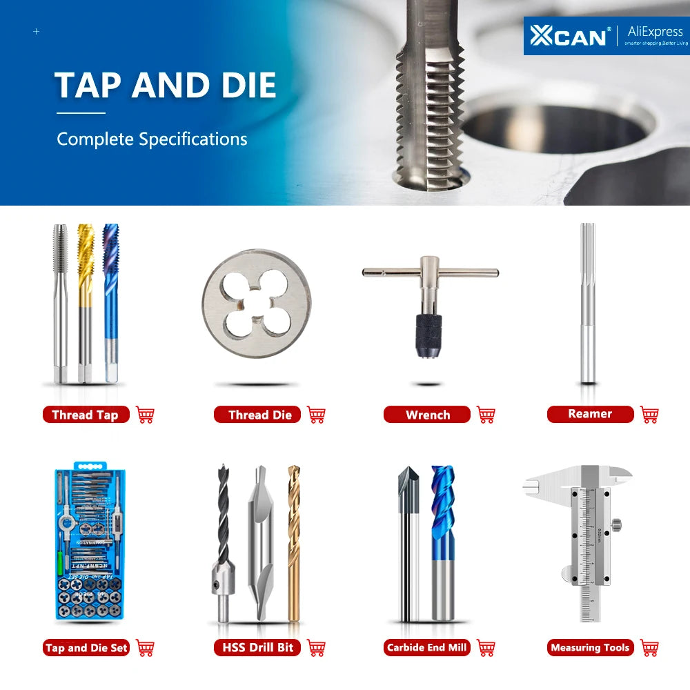 XCAN Metric Screw Tap 1pc HSS M2-M6 Thread Tap Nano Blue Coated Machine Plug Tap Threading Tools Spiral Tap Drill