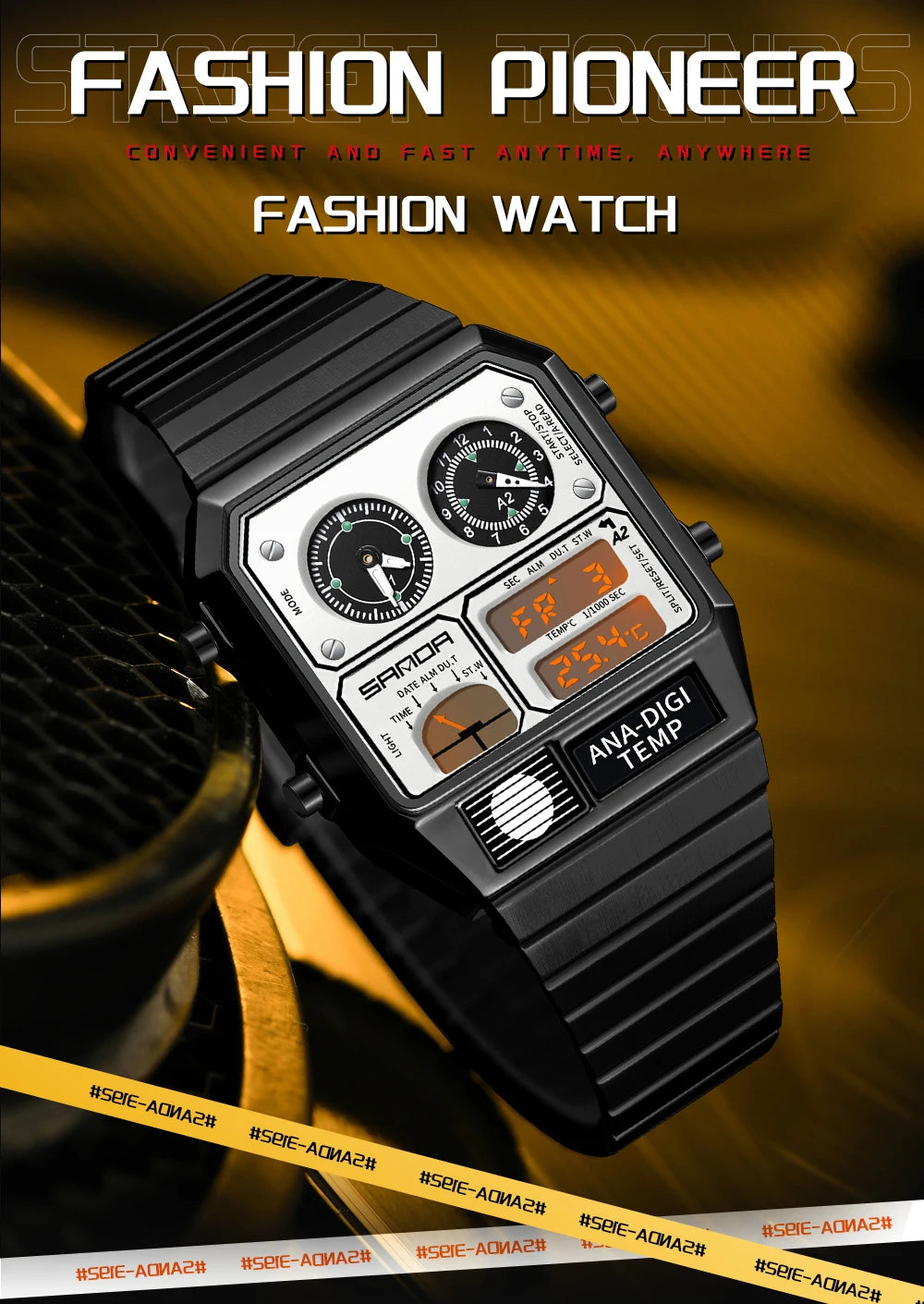 SANDA 3192 Men's Sport Watch – Analog-Digital LED, Waterproof, Stainless Steel