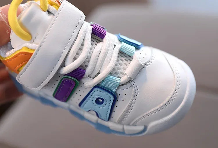 Colorful Letter Pattern Hook Loop Children Sports Shoes Breathable Comfortable Casual Sneakers Kids Outdoor Non Slip Fashion