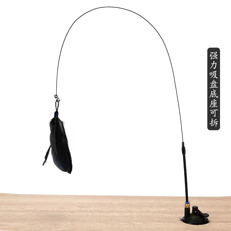 Cat Teaser Toy - Interactive Bell & Feather Wand - Long Suction Cup Pole for Exciting Playtime Adventures - Ultimate Cat Toy