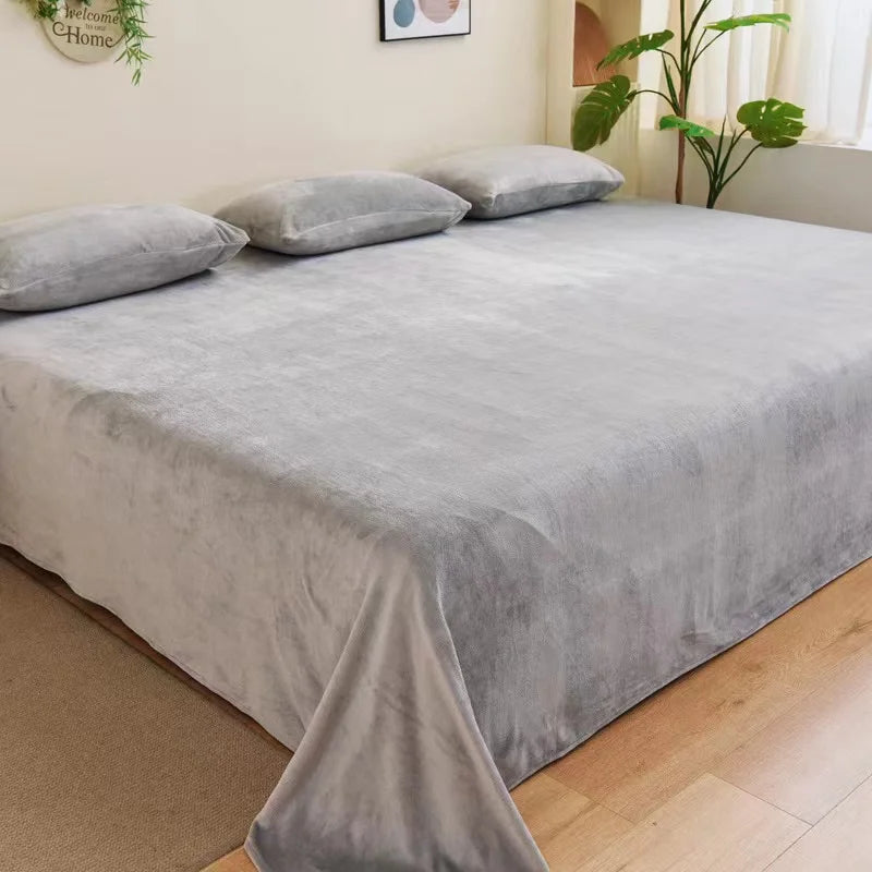 Winter Warm Thick Plush Velvet Flat Sheet Solid Color Large Size Soft Flannel Bed Sheet 350x245cm Not Including Pillowcase