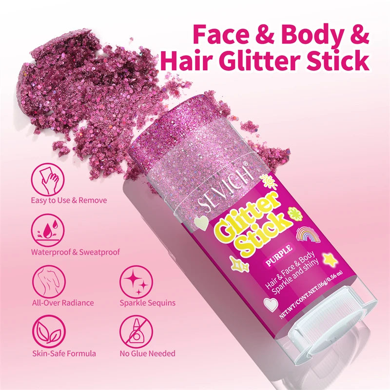 Glitter Makeup Stick for Hair Face Body Shimmer Gel Cosmetic for Women Festival Party Independence Day Hair Decoration