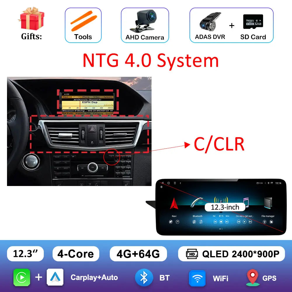 Android Car Stereo for Mercedes-Benz E-Class W212 (2009–2016) — CarPlay, QLED Screen, 4G, GPS