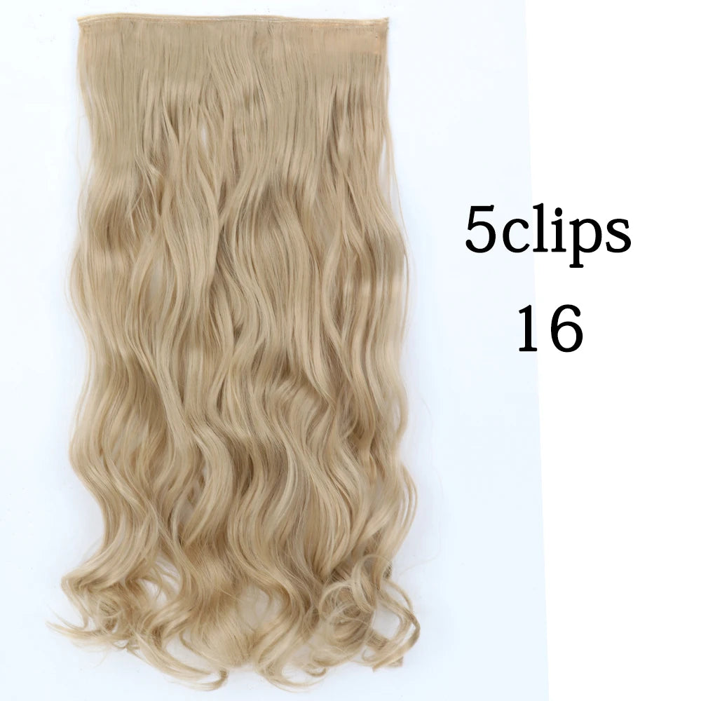 Synthetic 5 Clip In Hair Extensions Long Curly Hairstyle Hairpiece Natural Brown Black 80cm Heat Resistant  Fake Hair For Women