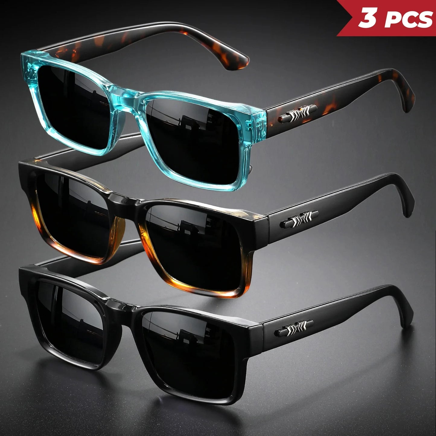 Retro Punk Square Sunglasses - UV400 Protection (3-Pack Set)