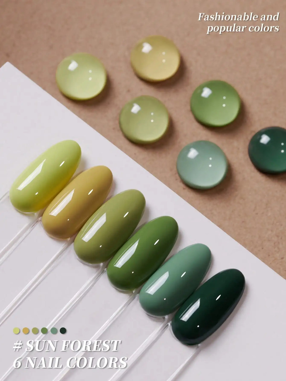 6-Color Green Gel Nail Polish Set, 15ml Each, UV LED Soaking Nail Gel, Semi-Permanent