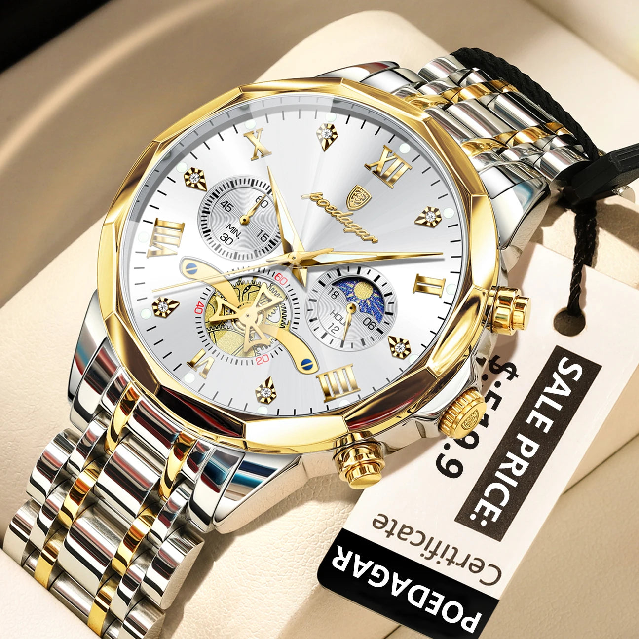 POEDAGAR Luxury Men's Quartz Watch – Waterproof Luminous Chronograph Stainless Steel Wristwatch (Model 938)