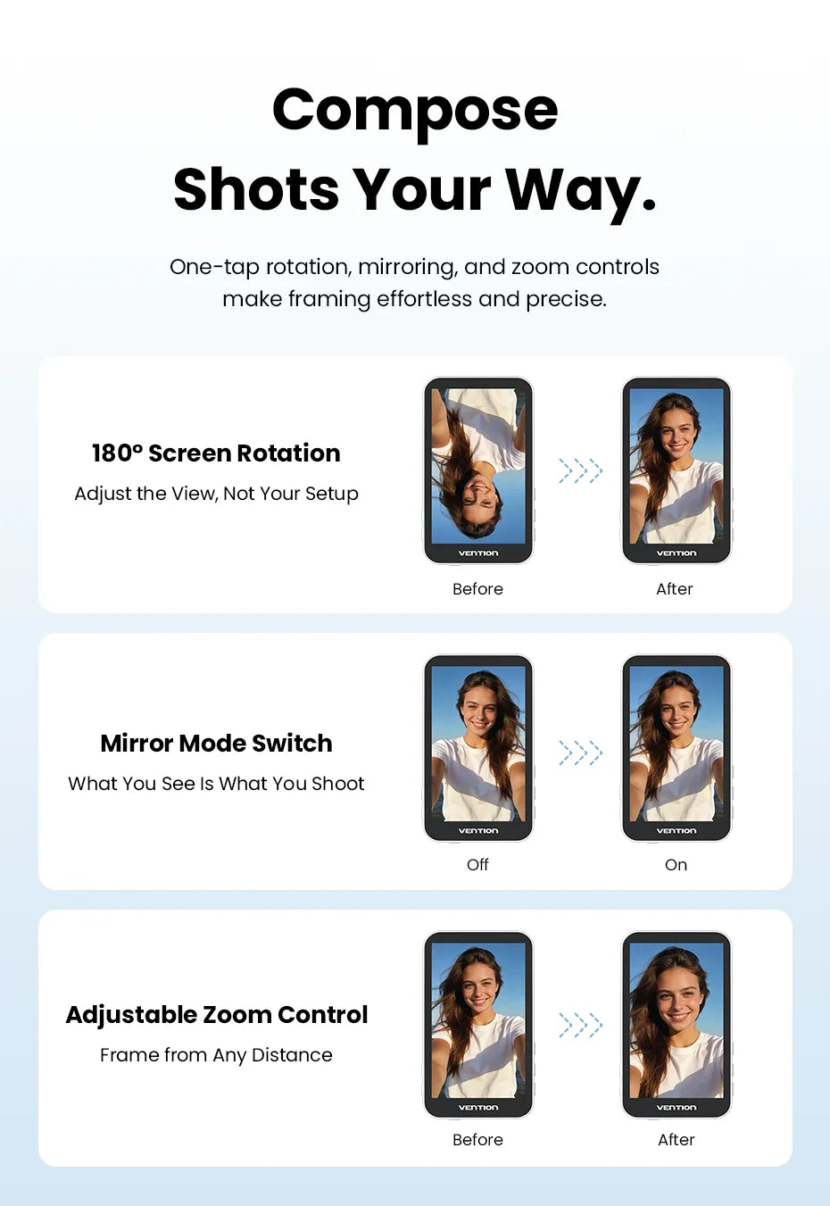 Vention Magnetic Selfie Screen Monitor Vlog Phone Wireless Monitor Rear Camera Live for iphone 17 16 Huawei Mate 80 Samsung S24