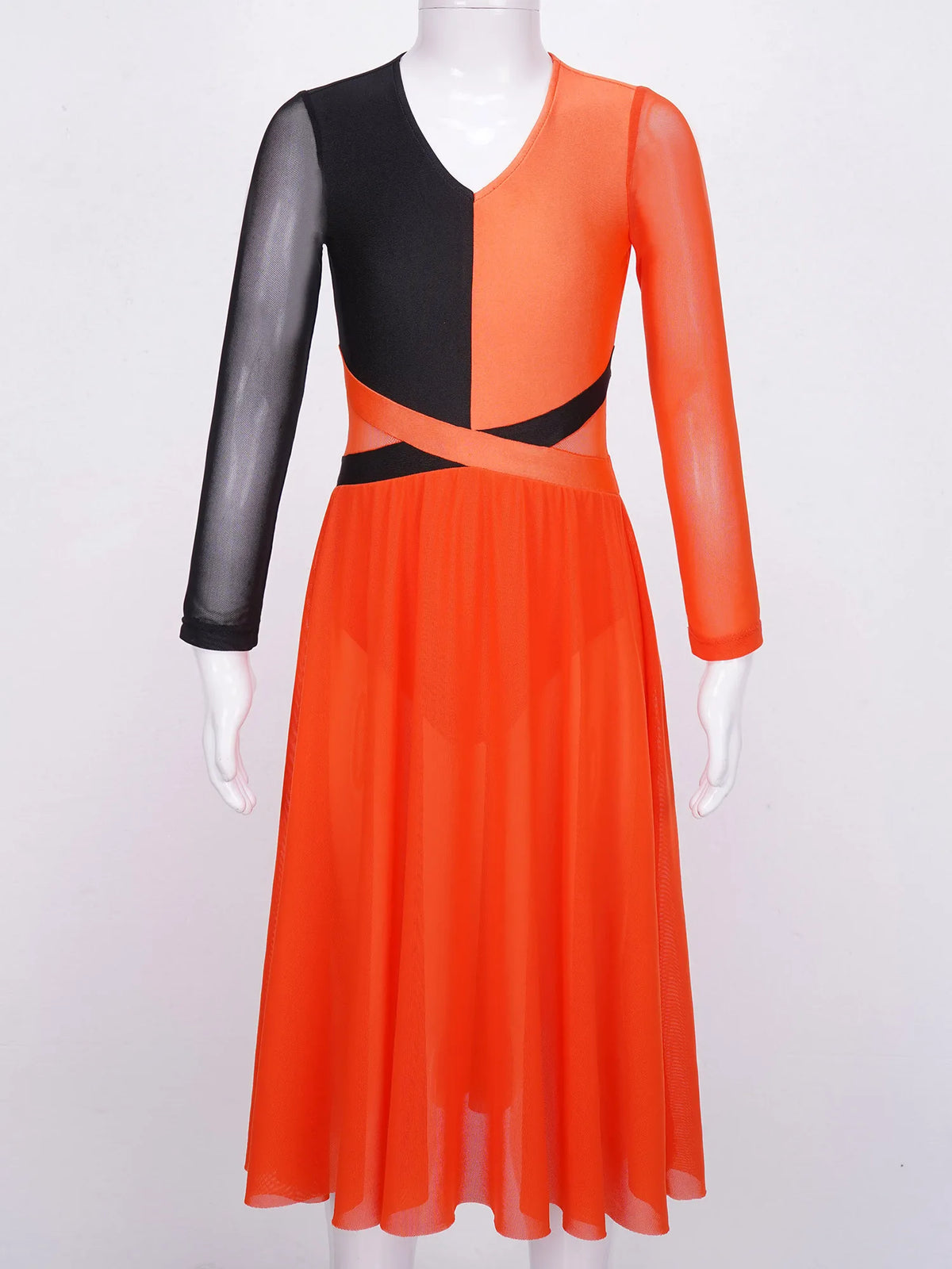 Girls long-sleeve backless lyrical dance dress