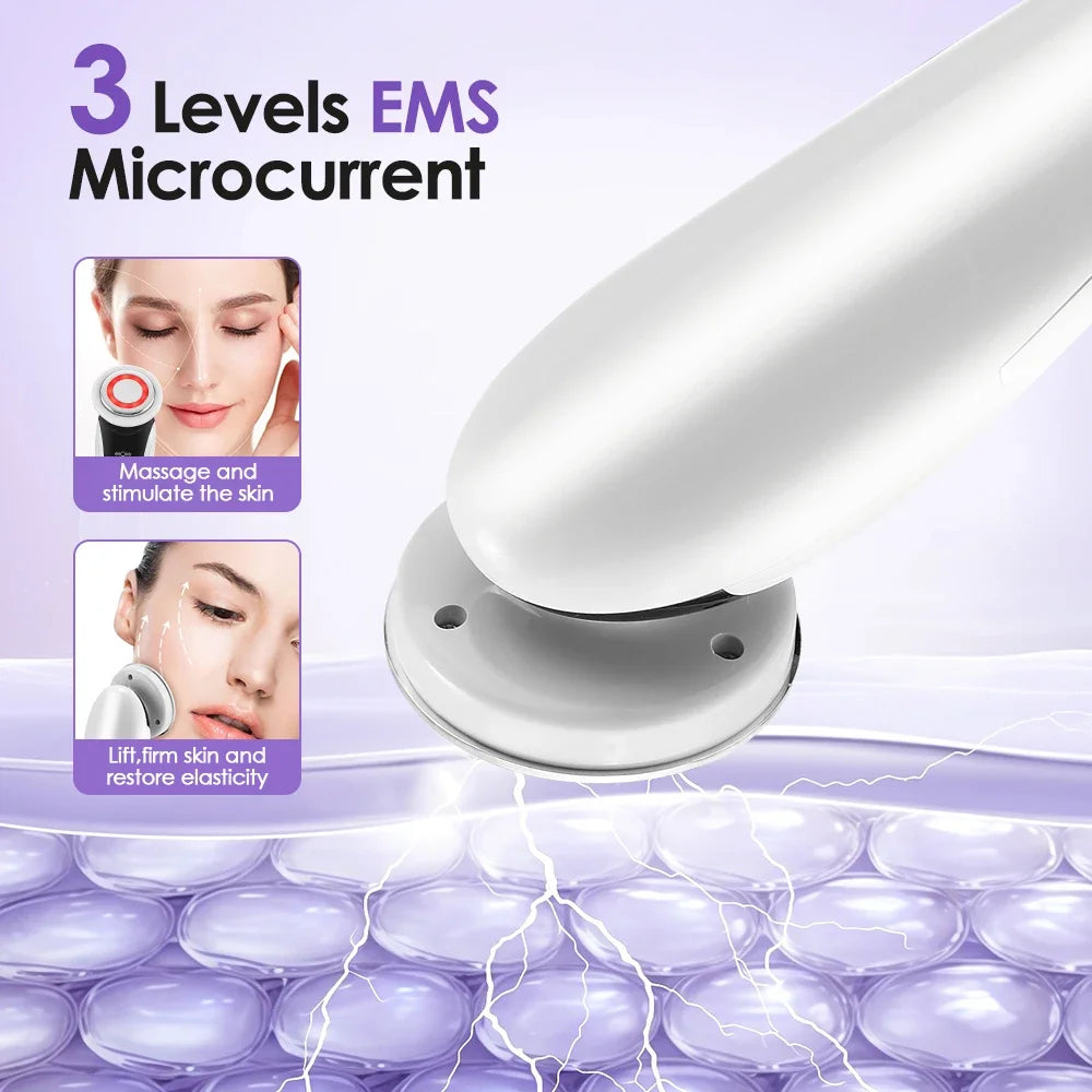 7 in 1 EMS Facial Massager Face Beauty Instrument with Induced Vibration and Hot Compress Face Skin Care Tool LED Light Therapy , Women