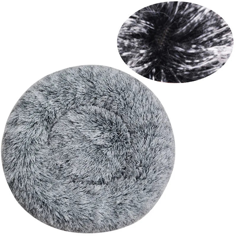 Round Plush Dog & Cat Bed — Washable Warm Basket for Small to Large Pets