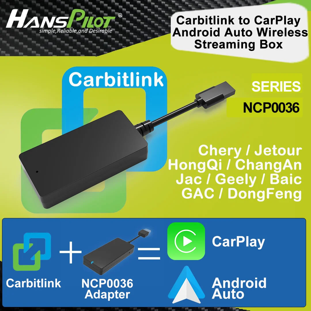 Carbit Link / Smart Link to Wireless CarPlay & Android Auto Adapter (NCP0036/NCP0039) — for Jetour X70 X90 X95, Dashing