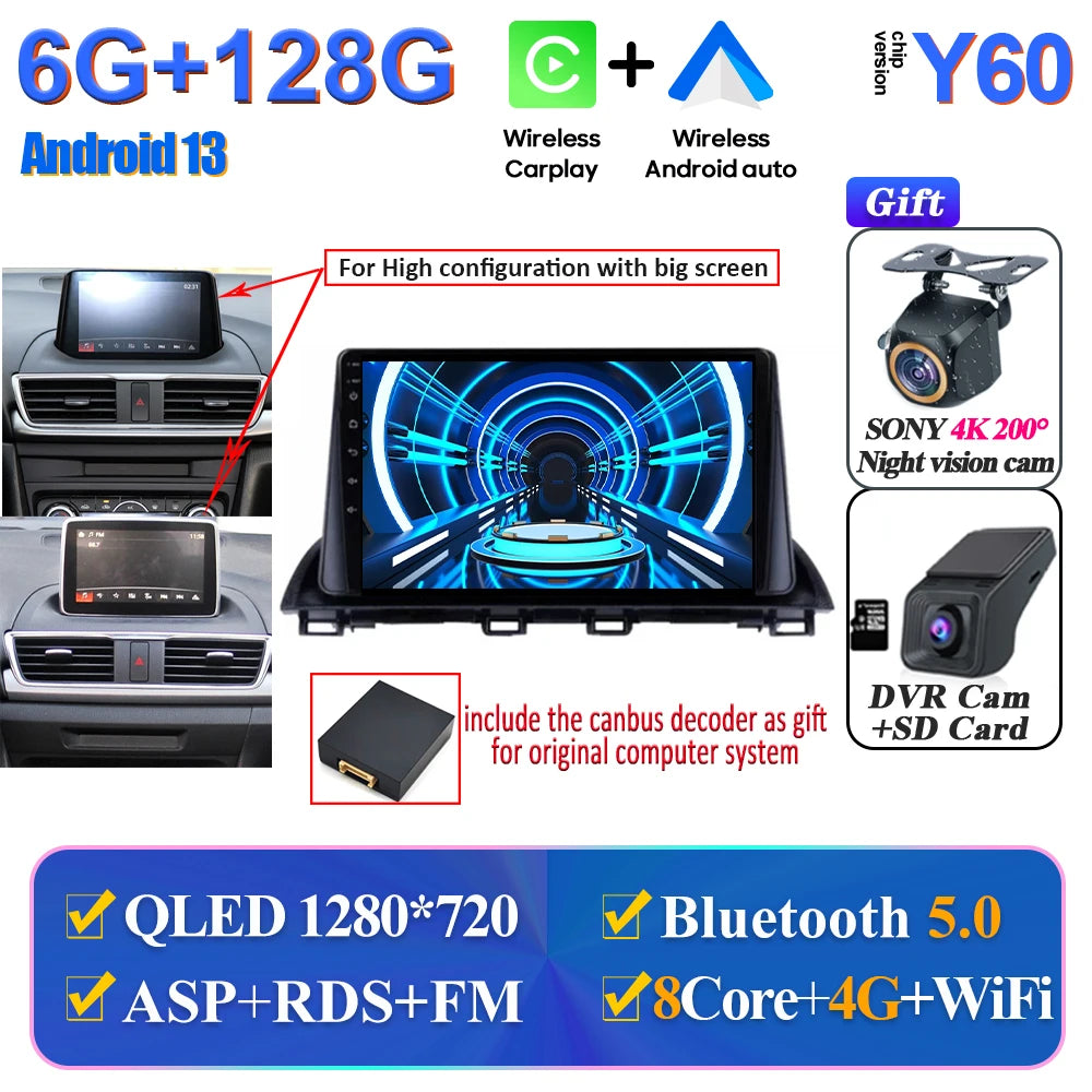 Car Multimedia Android For Mazda 3 Axela 2014-2017 2018 2019 Head Unit Player Navigation GPS Atuo Carplay WIFI 5G No 2din DVD BT