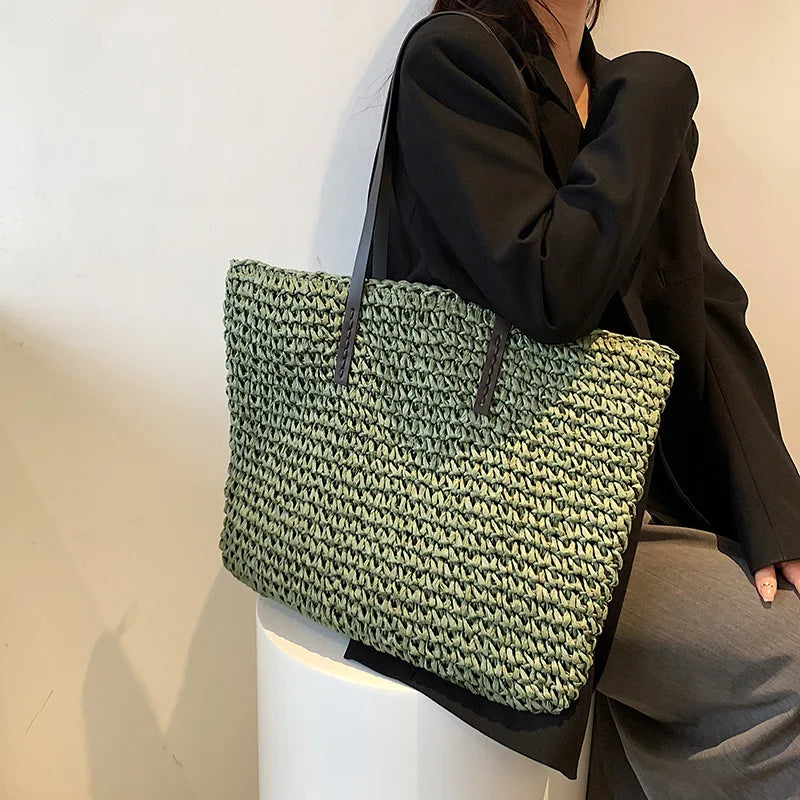 Women's Rattan Straw Beach Tote - Handwoven Large Summer Bag - photo 3