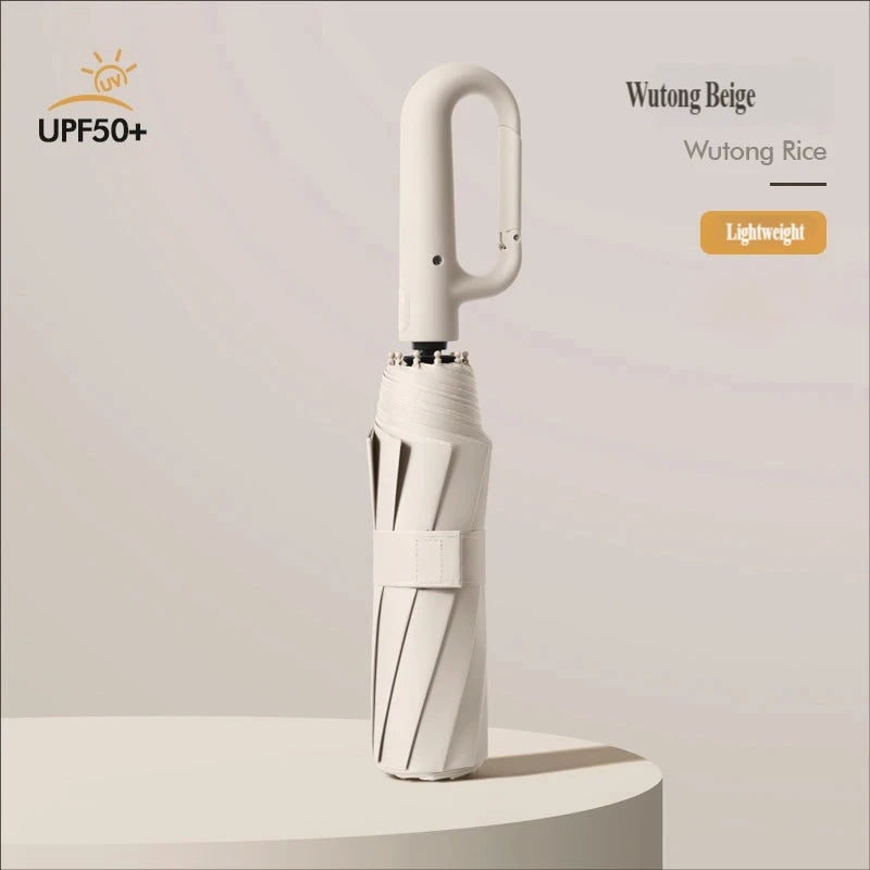 Large Automatic Ring Buckle Folding Umbrella • Business Custom • Black Glue • Windproof • Sun & Rain Dual-Use