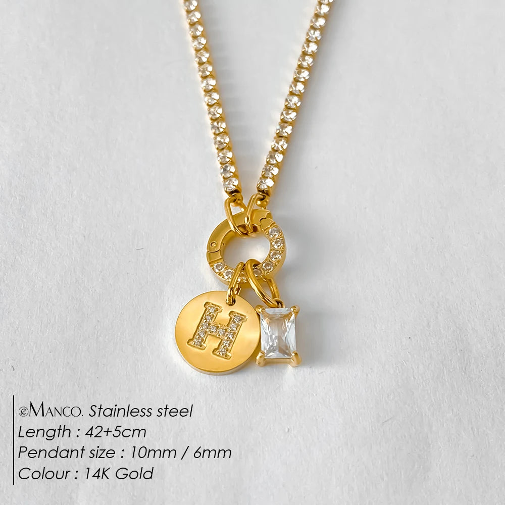 Gold-Plated Initial Letter Necklace – Zircon A-Z Pendant