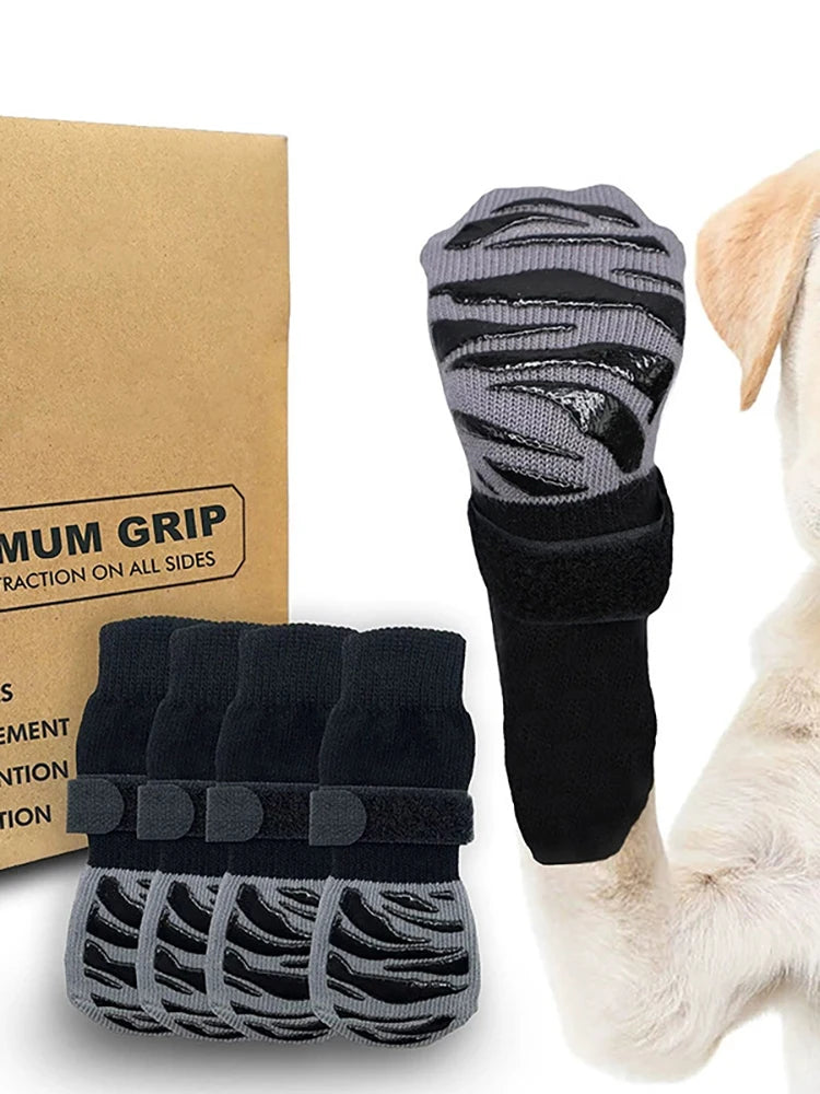 Anti-Slip Pet Dog Socks Paw Protector Traction Control Adjustable Indoor Wear Knitted Pet Socks Machine Washable 4pcs/pack