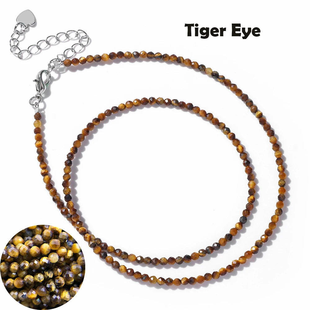 Mini Gem Stone Beaded Necklace 2mm Faceted Natural Agat Quartz Female Fashion Party Choker for Women Girl Jewelry Gift Wholesale