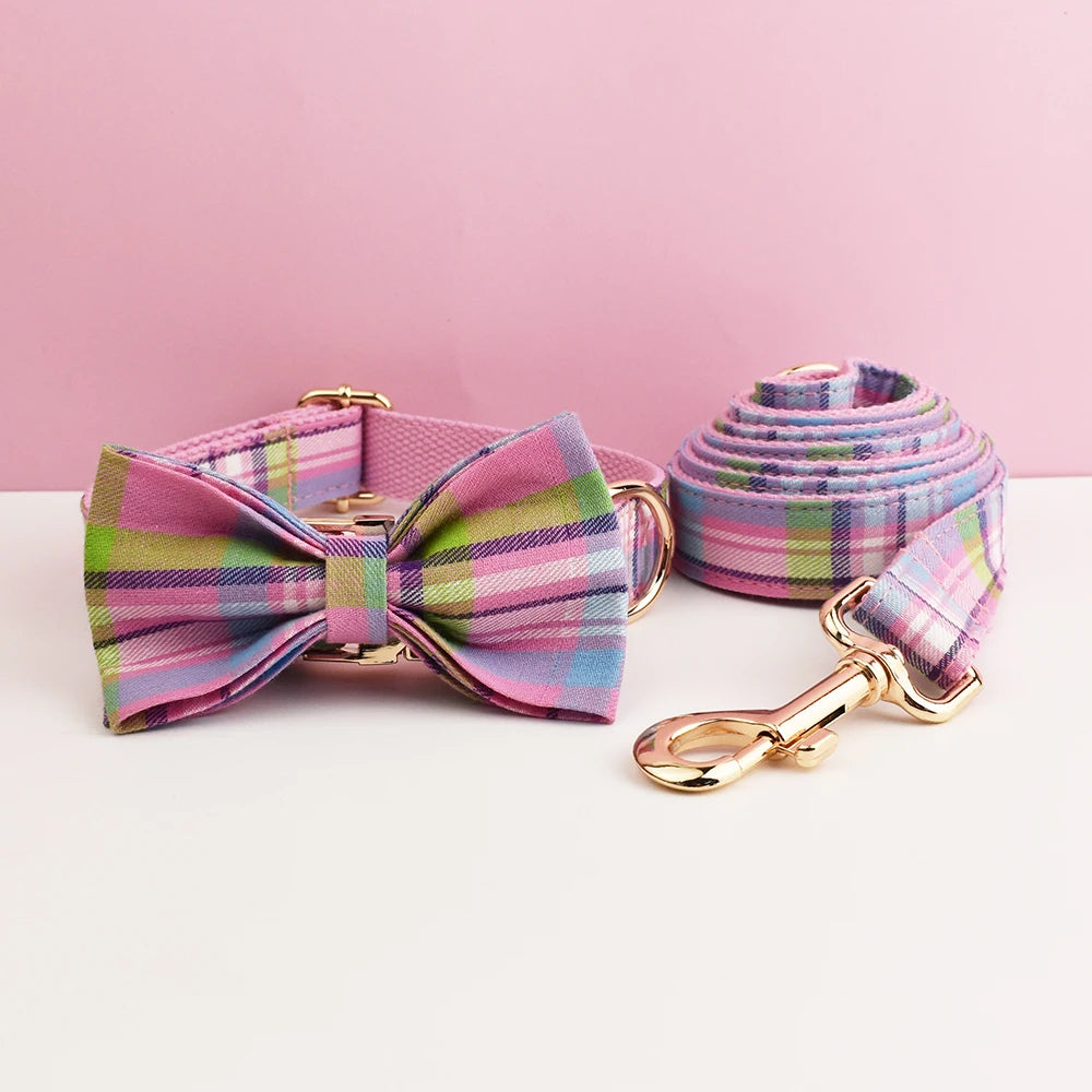 Padded Dog Collar & Leash Set - Plaid & Velvet Bow Styles, S-XL - photo 23
