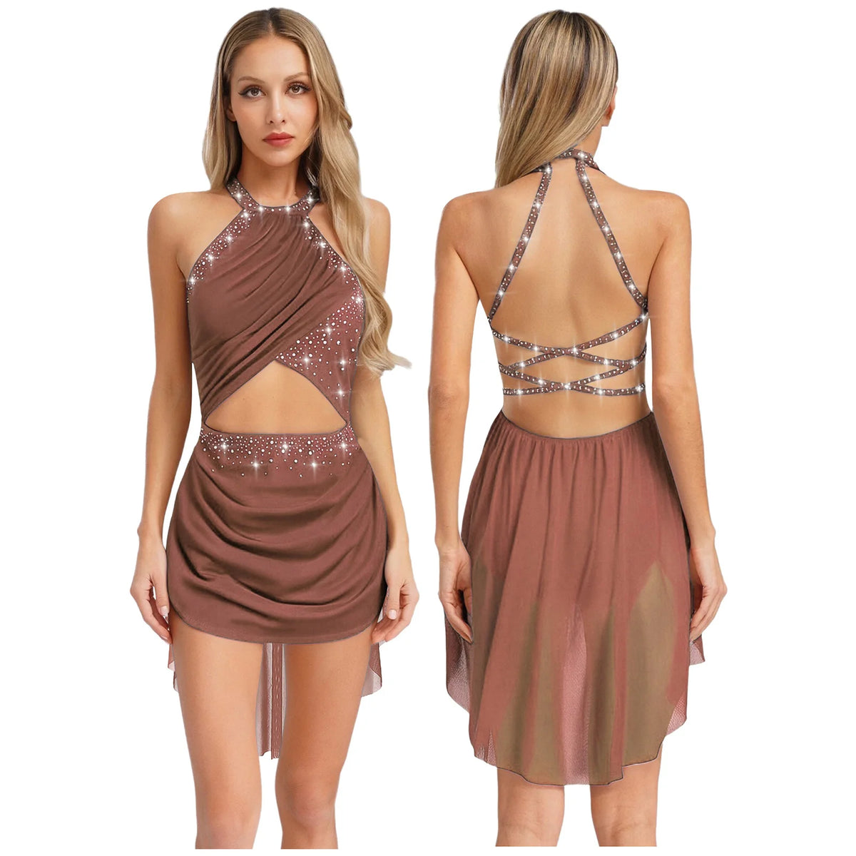 Women's ballet tutu dress with rhinestone mesh