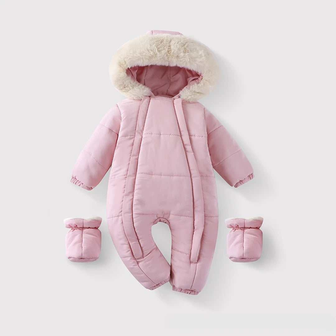 Newborn Hooded Winter Romper with Mittens - Velvet-Lined Baby Jumpsuit - photo 5