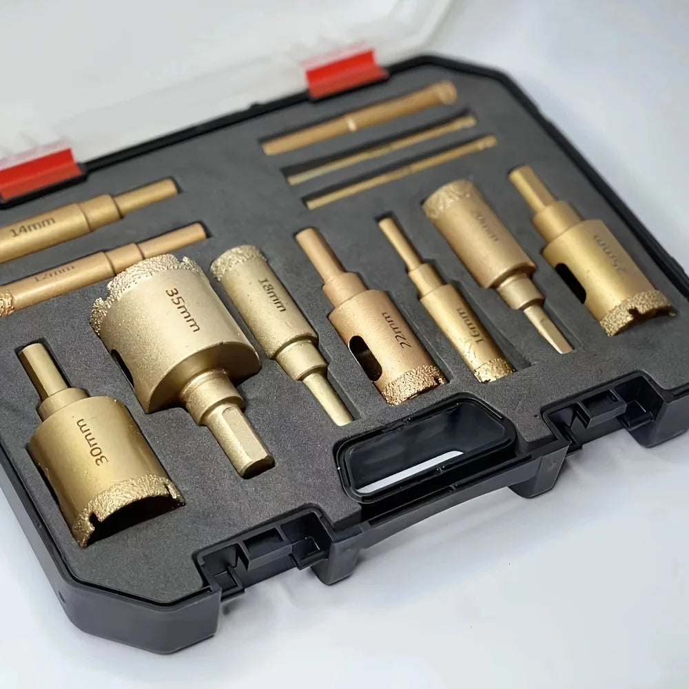 12 Pc Diamond Hole Saw Kit 6-35mm for Glass, Marble & Granite