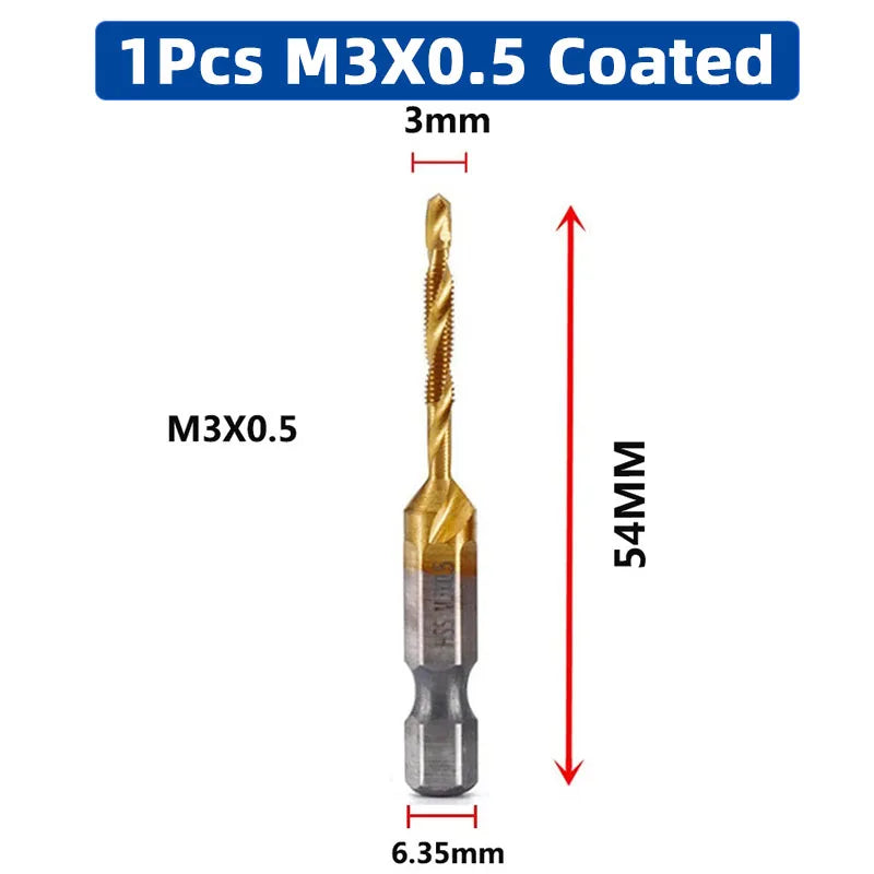 MMAlto HSS Titanium-Coated Metric Tap Set – M3 M4 M5 M6 M8 M10 | Screw Thread Machine Compound Tap | Individual & 6-Piece Sets