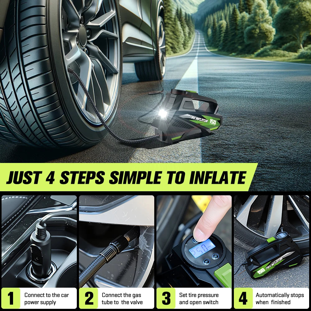 CARSUN Portable Wired Car Tire Air Pump – Mini Compressor with Extended Power Cord, for Cars, Motorcycles & Bicycles ,tool